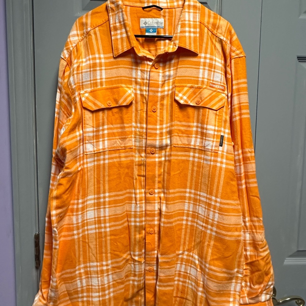 Columbia Orange UT Plaid Button-Up Shirt